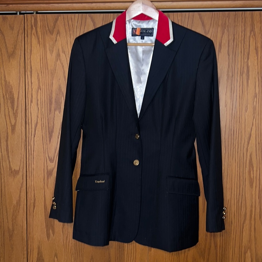 Kingsland equestrian class show jacket with red collar. Size large
